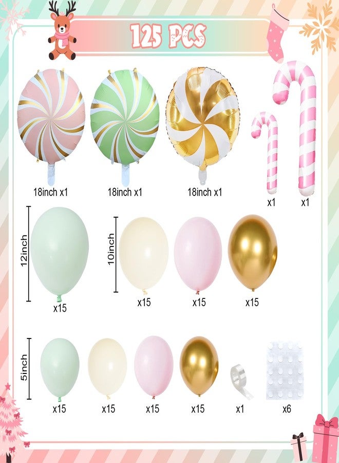 Togvu Christmas Balloons Garland Arch Kit, 125pcs Pastel Pink Green Balloon with Candy Cane Peppermint Foil Balloon for Christmas Theme New Year Xmas Holiday Birthday Party Decorations - Image 2